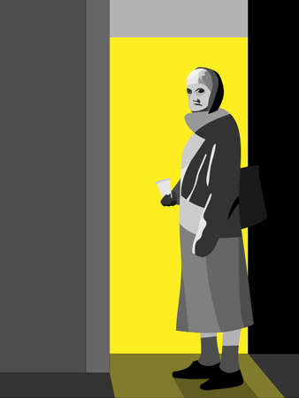 beggar woman near a door vectorのイラスト素材