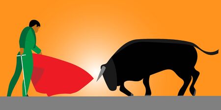 Corrida, bullfighting in Spain. Matador, bullfighter, bull. Vector illustrationのイラスト素材
