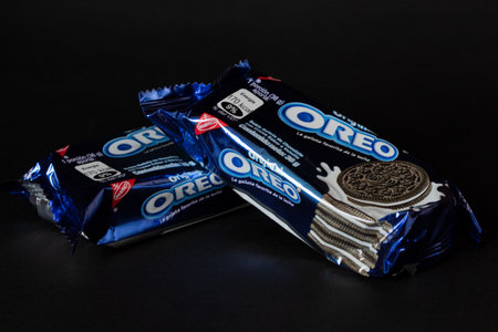 BogotÃ¡, Colombia - October 10, 2022. Two packages of traditional oreo cookies with spanish text...