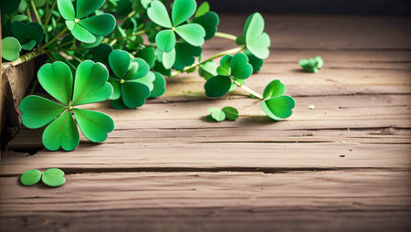Shamrocks on a wooden table with copy space. Valentine's Day.の素材