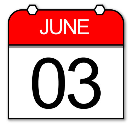 June 3rd - Simple daily calendar on white background.の写真素材