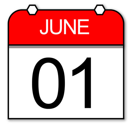 June 1, A simple calendar. Beginning of month. Red and white square daily calendar.の写真素材
