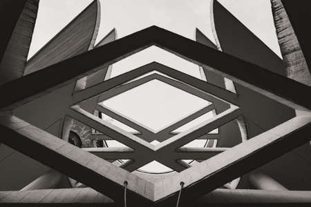 Architecture abstract symmetric shapes building concrete centered black and white beautiful...