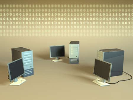 PC network generating a binary data stream. CG illustration.