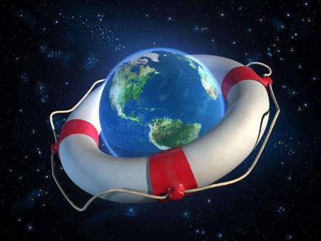 Planet Earth and a lifesaver in space. CG illustration.の写真素材