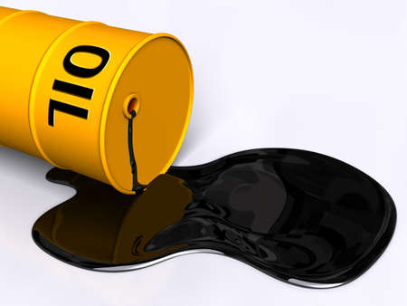 Oil pouring out of a fallen drum. Digital illustration.