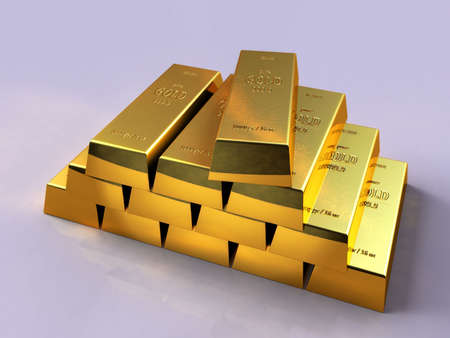 Some gold bars on a reflective surface. Digital illustration.の写真素材