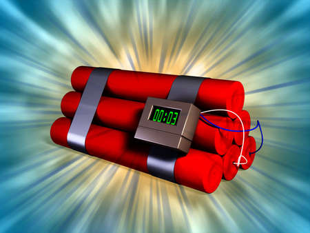 Electronic timer connected to some explosive sticks. Digital illustration.