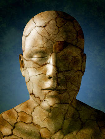 Humand head with a dry earth skin. Digital illustration.の写真素材