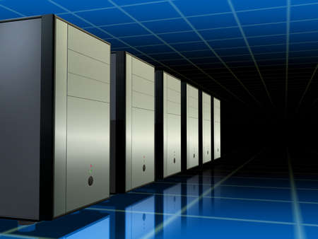 A network of computer servers. Digital illustration.