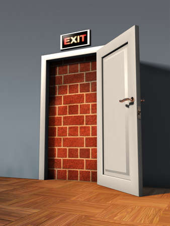 Exit door blocked by a brick wall. Digital illustration.の写真素材