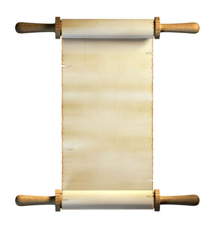 Old paper scroll on white background. Digital illustration, path included.