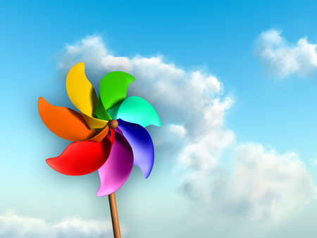 Pinwheel on a serene sky background. Digital illustration.