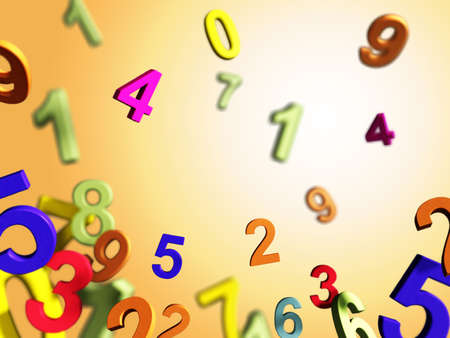 Numbers composition on a yellow/orange background. Digital illustration.