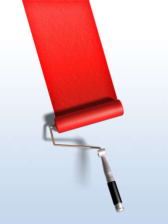 Paint roller and red paint stripe. Digital illustrationの写真素材