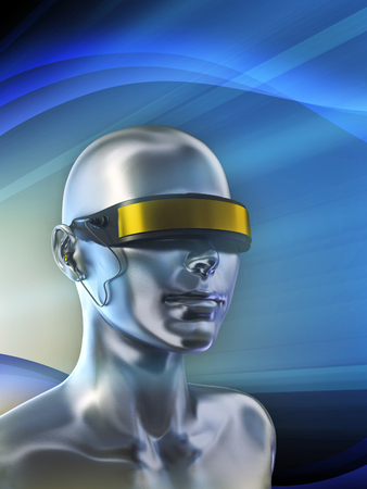 Futuristic vision device on a female android. Digital illustration.