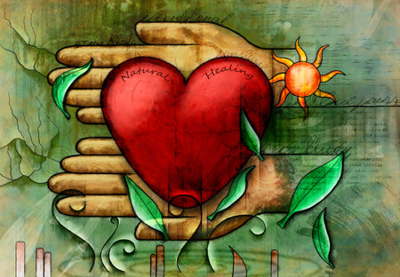 Care and natural remedies in the healing process. Digital illustration.の写真素材