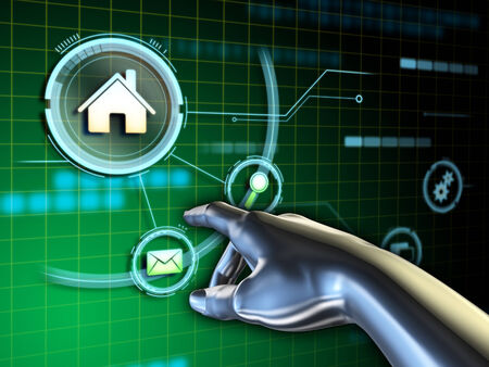 Android hand interacting with a touch screen interface. Digital illustration.の写真素材