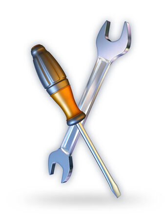 Some hardware tools: wrench and screwdriver on a white background. Digital illustration, clipping path included.の写真素材