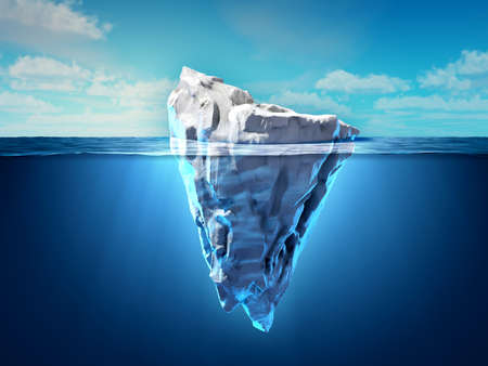 Iceberg floating in the ocean, both the tip and the submerged parts are visible. 3D illustration.の写真素材