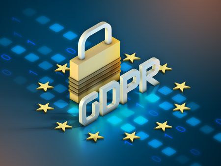 European general data protection regulation symbol and a lock. 3D illustration.の写真素材