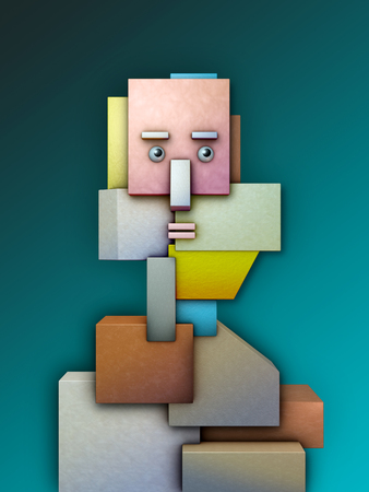 Human head made up by geometrical shapes. Conceptual image about personal identity. 3D illustration.の写真素材