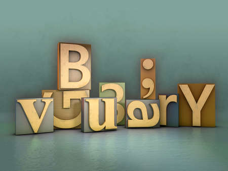 Printing blocks of some alphabet letters and numbers. Digital illustration.の写真素材