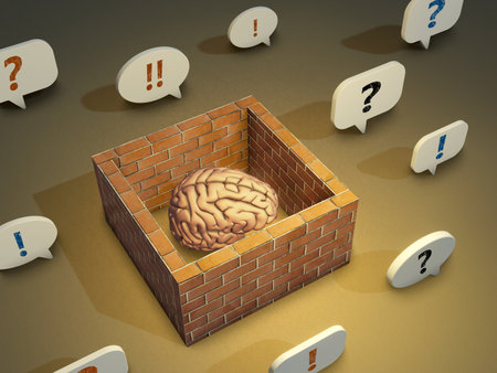 Protecting your mind from an information overload. Digital illustration, 3D render.の写真素材