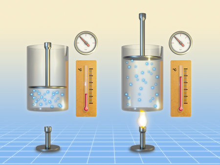 Charles's law: how gas tends to expand when heated. Digital illustration, 3D render.の写真素材