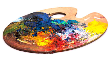 Palette with oil paints on itの写真素材