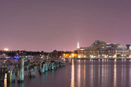 A dock in East Boston at night time.の写真素材