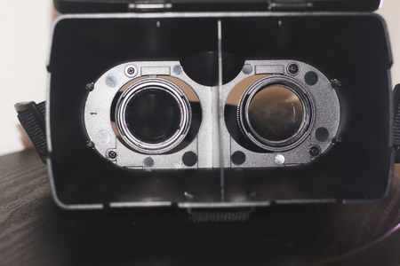 A close up view the inside VR glasses gogglesの写真素材