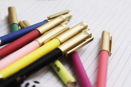 A group of colored pens ready to go back to school, an office or create art.の写真素材