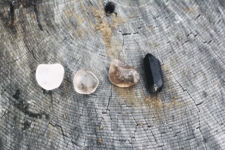 Group of smokey quartz with different opaqueness.