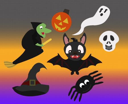 A fun and spooky set of Halloween themed characters to be used as symbols or icons.のイラスト素材