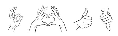 Hands in different interpretations. Vector illustration. Isolated on white backgroundのイラスト素材