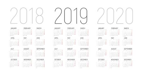 Simple Calendar template for 2018, 2019 and 2020のイラスト素材