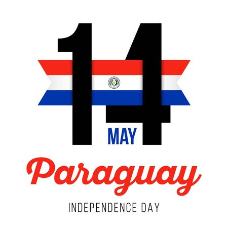 Congratulatory design for May 14th. Paraguay Independence Day. Text with the colors of the Paraguayan flag. Vector illustrationのイラスト素材