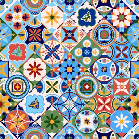 Azulejos portugal. Turkish ornament. Moroccan tile mosaic. Ceramic tableware, folk print. Spanish...
