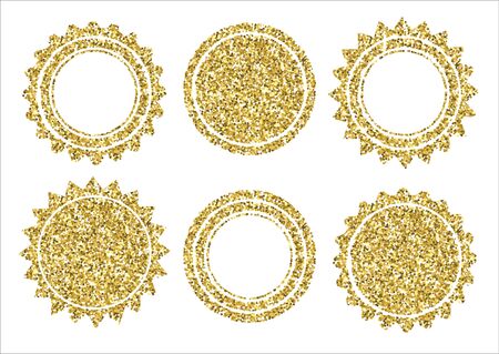Collection of modern, gold circle metal badges, labels and design elements. Vector illustration.のイラスト素材