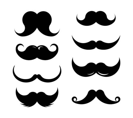 Set of mustaches black silhouettes. Collection of men's mustaches. Vector illustration.のイラスト素材