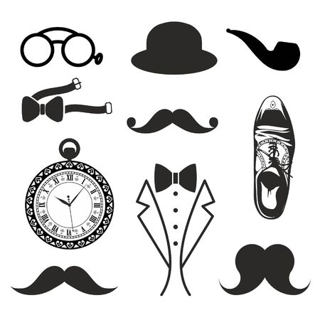 Vintage style design hipster gentleman vector illustration black silhouette design mustache element.のイラスト素材