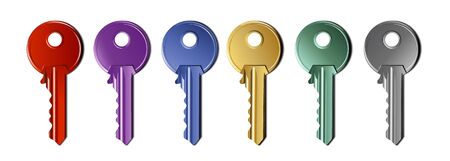 Keys of different colors. Isolated on white background. Vectorのイラスト素材