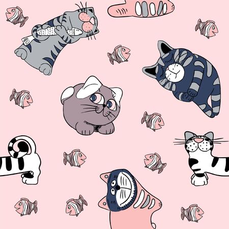 Seamless pattern with cute colorful Kittens. Creative childish pink texture. Great for fabric, textile Vector Illustrationのイラスト素材