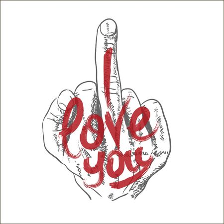 Hand, middle finger.  I love you. Inscription. Vector illustrationのイラスト素材