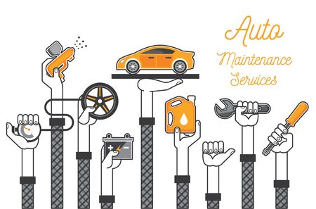 Auto Maintenance Services. Vector Illustrations.のイラスト素材