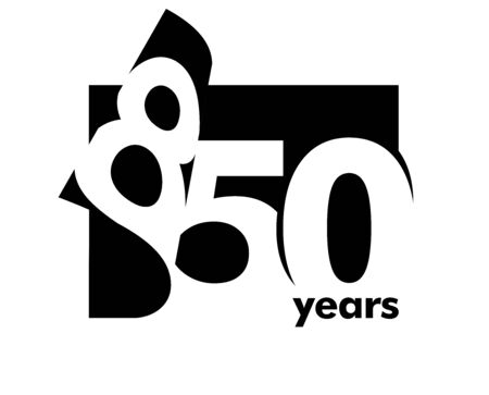 Isolated abstract logo 850 years. In the form of an open book, magazine. Happy greeting card for the 850th birthday. Black color writing on white background.のイラスト素材