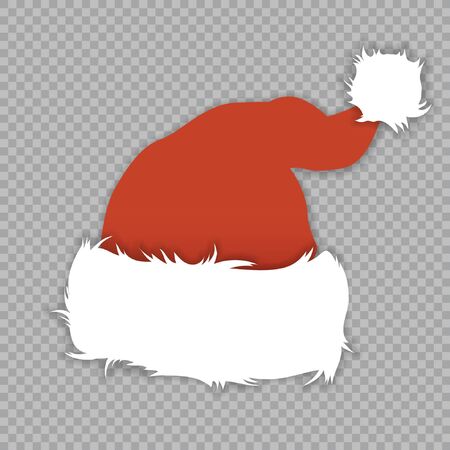 Christmas Santa Claus hat isolated on transparent background. New Year red hat for video chat effects. Vector xmas selfie filter character.のイラスト素材