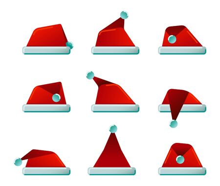 Set of flat santa hats icons on white background. Vector illustrationのイラスト素材