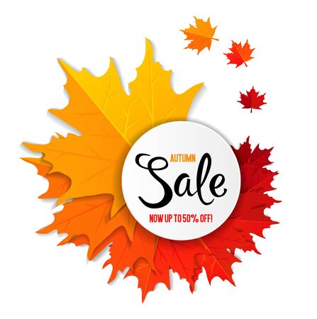 Fall sale design. Can be used for flyers, banners or posters. Vector illustration with colorful autumn leavesのイラスト素材